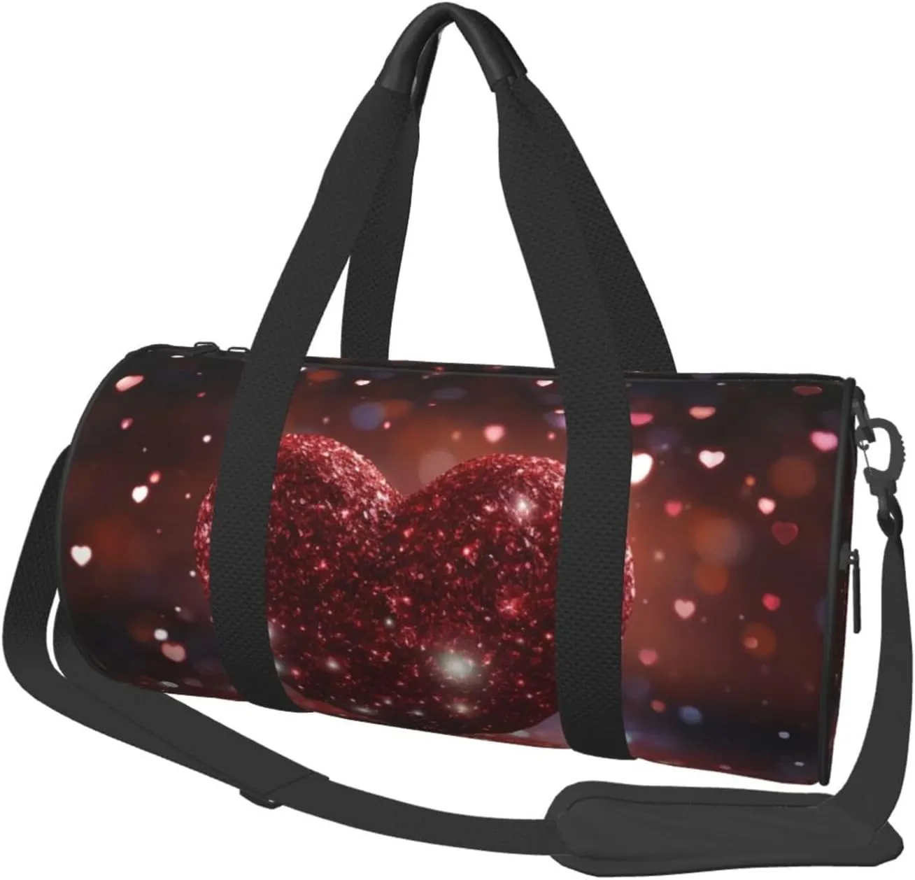 Sports Gym Bag for Women Men Travel Duffel Bag Tote Weekender Bag Carry on Overnight Bag for Travel Swimming Fitness Workout Sports Red Glitter Heart Duffle Bag