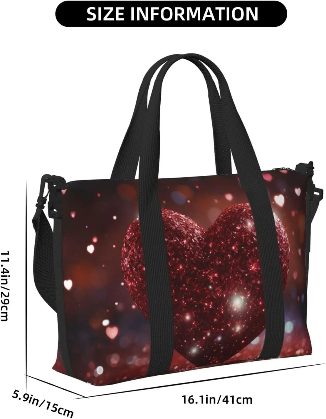 Sports Gym Bag for Women Men Travel Duffel Bag Tote Weekender Bag Carry on Overnight Bag for Travel Swimming Fitness Workout Sports Red Glitter Heart Duffle Bag