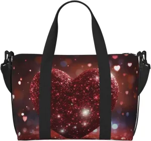 Sports Gym Bag for Women Men Travel Duffel Bag Tote Weekender Bag Carry on Overnight Bag for Travel Swimming Fitness Workout Sports Red Glitter Heart Duffle Bag
