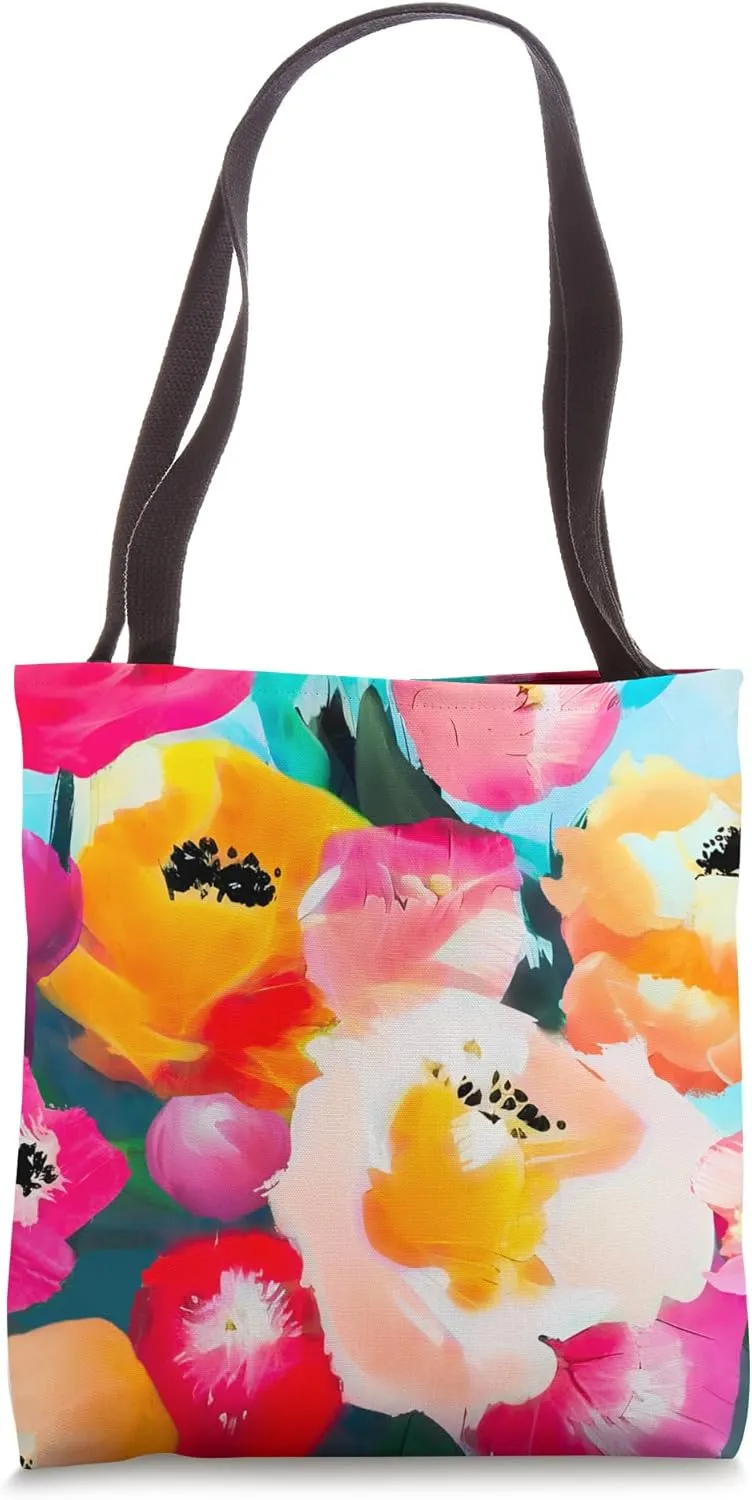 Spring Flowers Loosely Painted Abstract Watercolor Floral Tote Bag