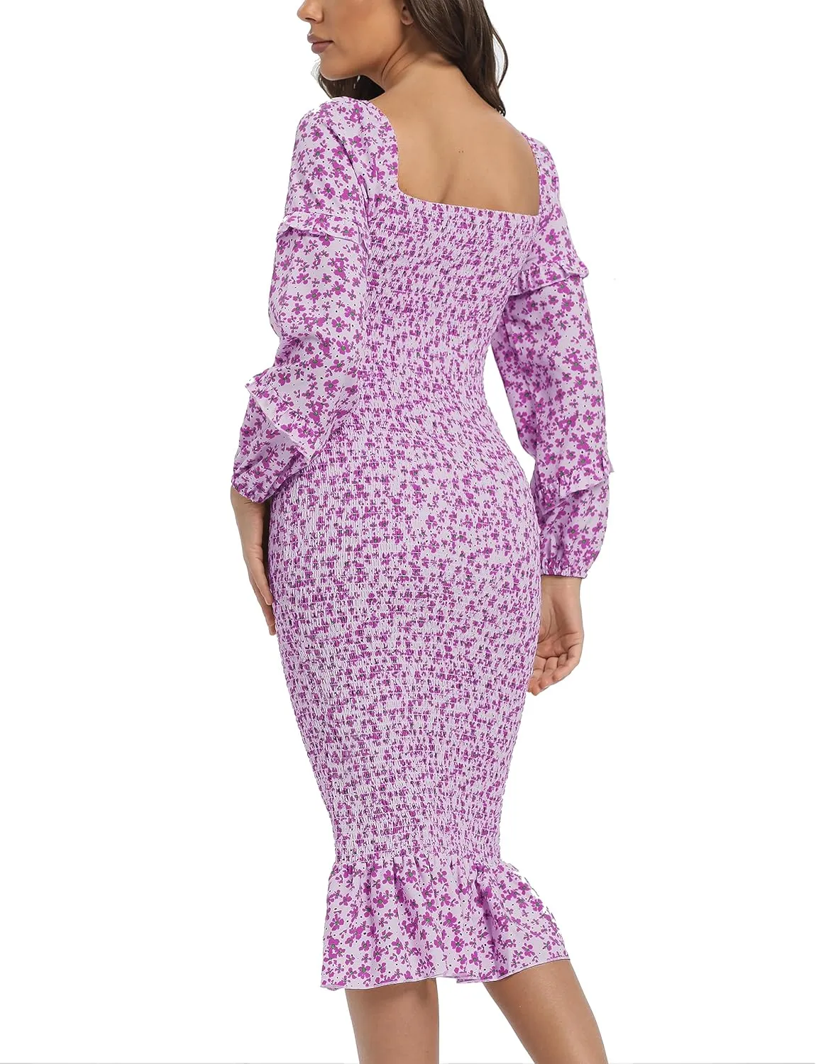 Spring Long Puff Sleeve Maternity Dress Floral Ruffle Hem Mermaid Baby Shower/Photoshoot Dress