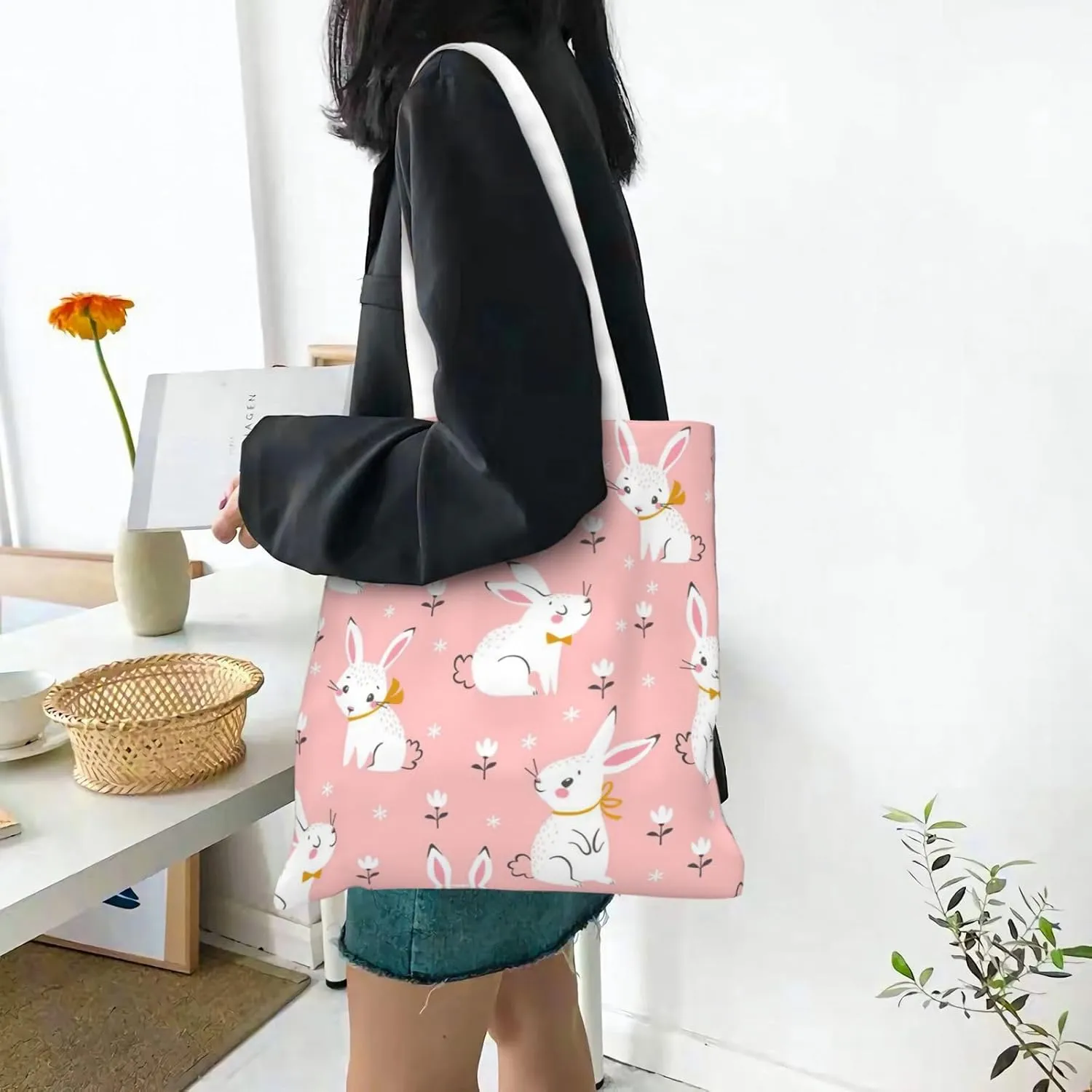 SSIMOO Dog Floral Fashion Canvas Tote Bag-Personalized Handbag,Multifunctional Bag,Elegant And Minimalist