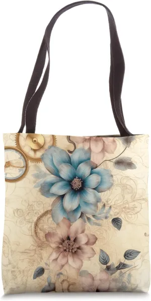 Steampunk Floral Designs, Flowers, Vintage Inspired Designs Tote Bag