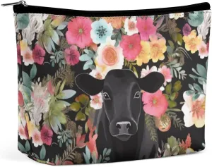 Steer Floral PU Leather Travel Makeup Bag Mini Pocket Cosmetic Bag for Women Portable Handbag Closure Organizer Makeup Case Toiletry Bag