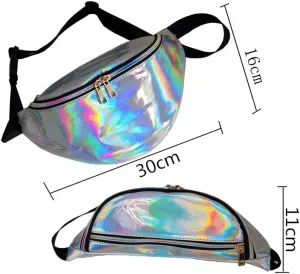Stylish Women Iridescent Hologram Fanny Pack Shiny Metallic Waist Bag Punk For Men Women Outdoor Sports (Blue)
