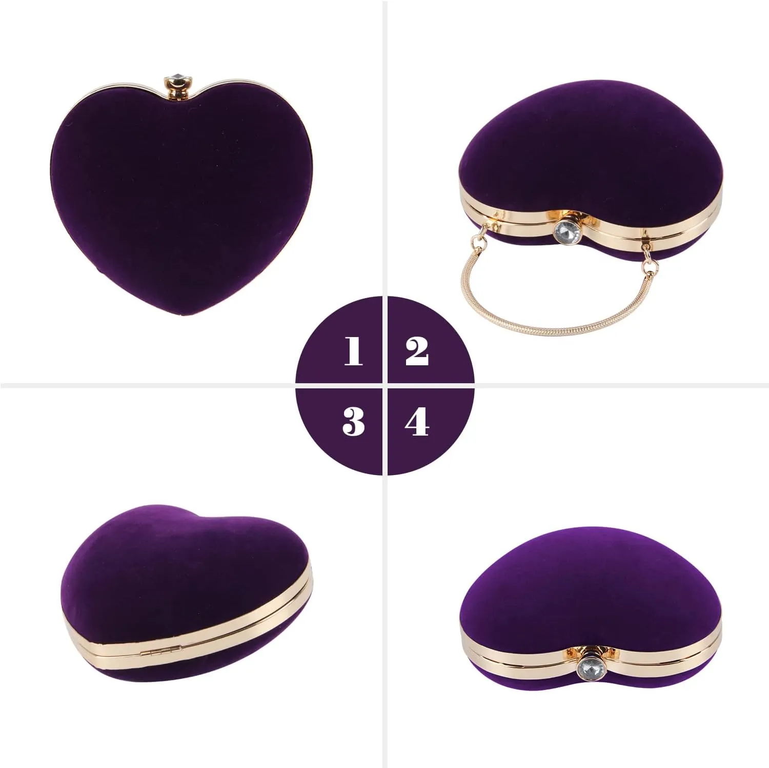 SUKUTU Womens Heart Shape Evening Bag Purse Velvet Party Tote Mini Handbag Clutch Chain Clear Shoulder Bag