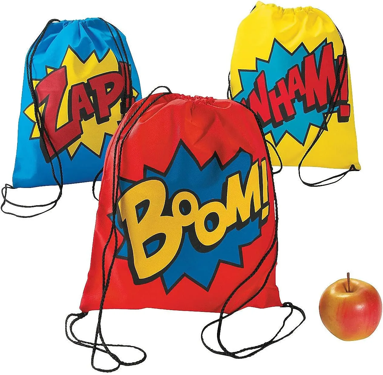 Superhero Drawstring Backpack Bags, Set of 12 - Comic Theme Birthday Party Favors, Giveaways and Handouts