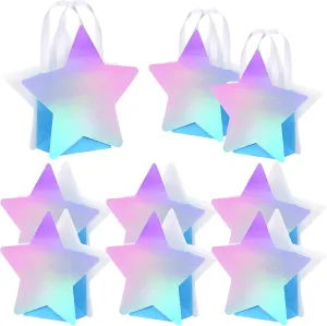 Sweetude 12 Pcs Star Shaped Party Favor Bags with Handle Mini Iridescent Paper Gift Goodie Bags for Holiday Wedding Birthday Party Supplies