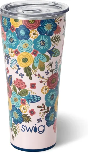 Swig Life 32oz Insulated Tumbler, Travel Coffee Tumbler with Lid, Cup Holder Friendly Travel Coffee Mug, Stainless Steel Thermos with Lid (Bella Rosa)