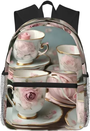 Tea Cups with Roses Romantic print Lightweight duffel bag, travel hiking daypack, comfortable backpack, sports bag