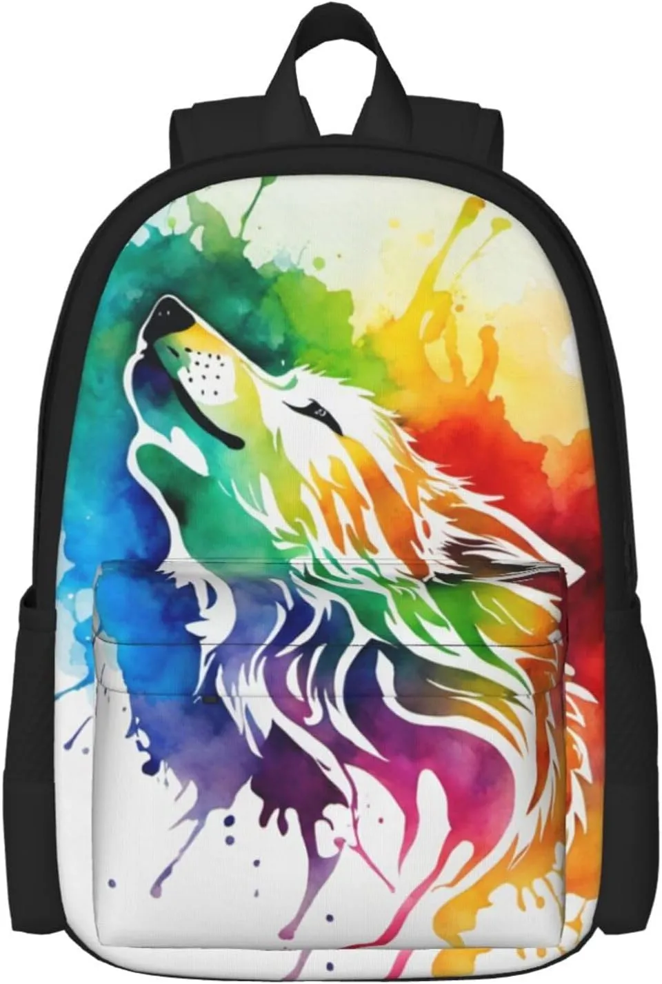Tie Dye Howl Wolf Kids Backpack for Girls School Bookbag 17 Inch Plus Laptop Bag Casual Daypack Shoulder Bag Unisex 1-5th Grade