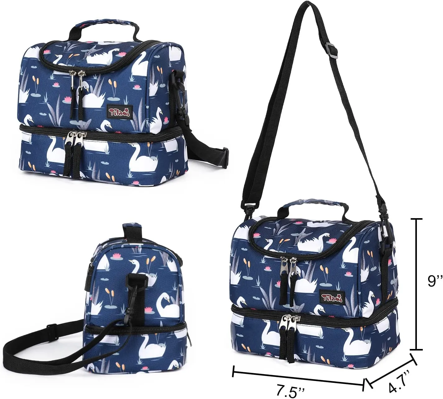 Tilami Rolling Backpack 18 inch Double Handle with Lunch Bag Wheeled Kids Backpack, Swan Blue