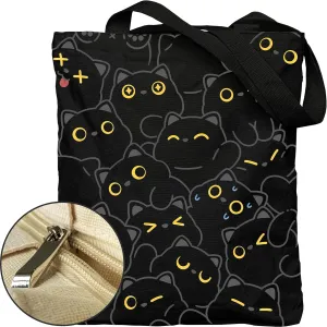 Tote Bag for Women, Large Two Sided Printing Tote Bags with Zipper, Cute Aesthetic Floral Canvas Tote with Pocket