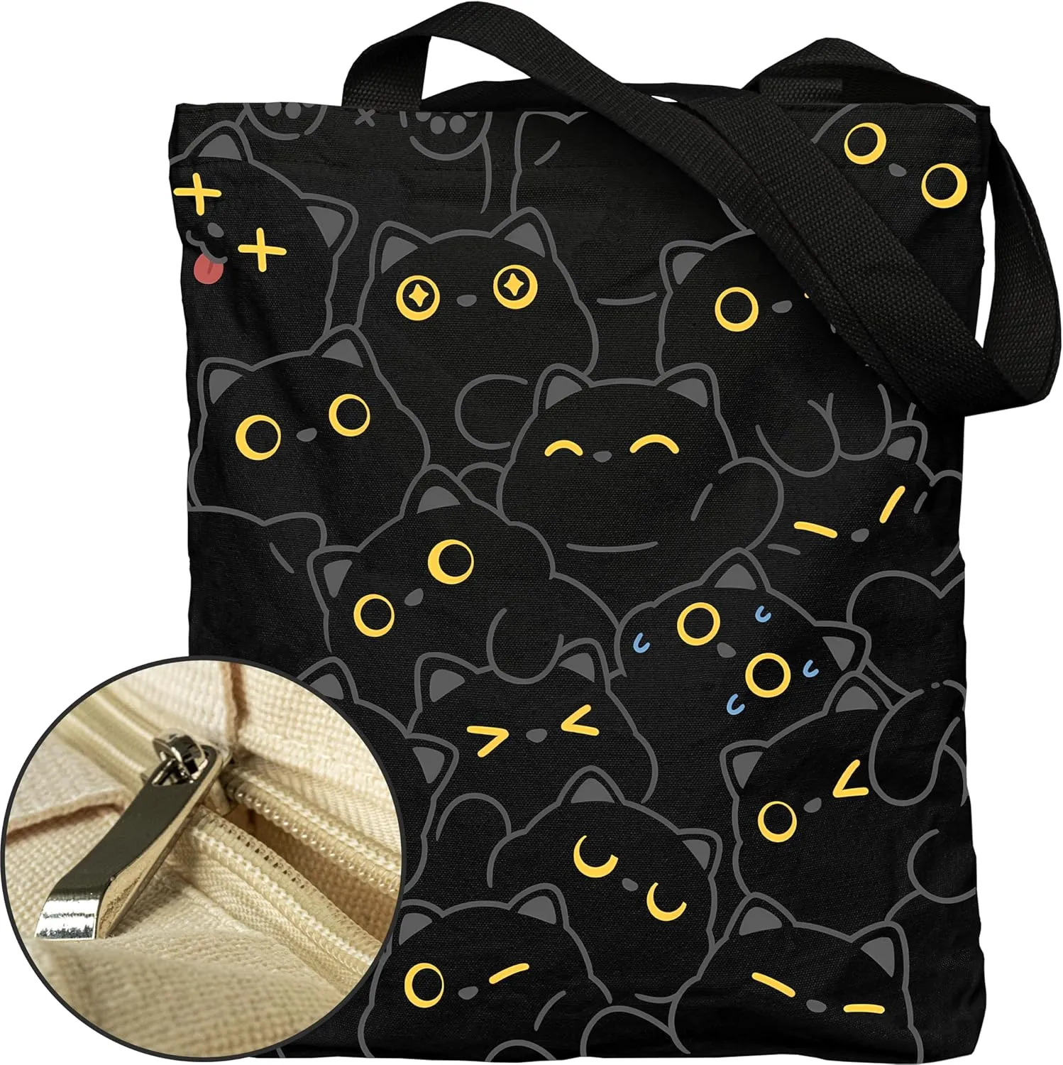 Tote Bag for Women, Large Two Sided Printing Tote Bags with Zipper, Cute Aesthetic Floral Canvas Tote with Pocket