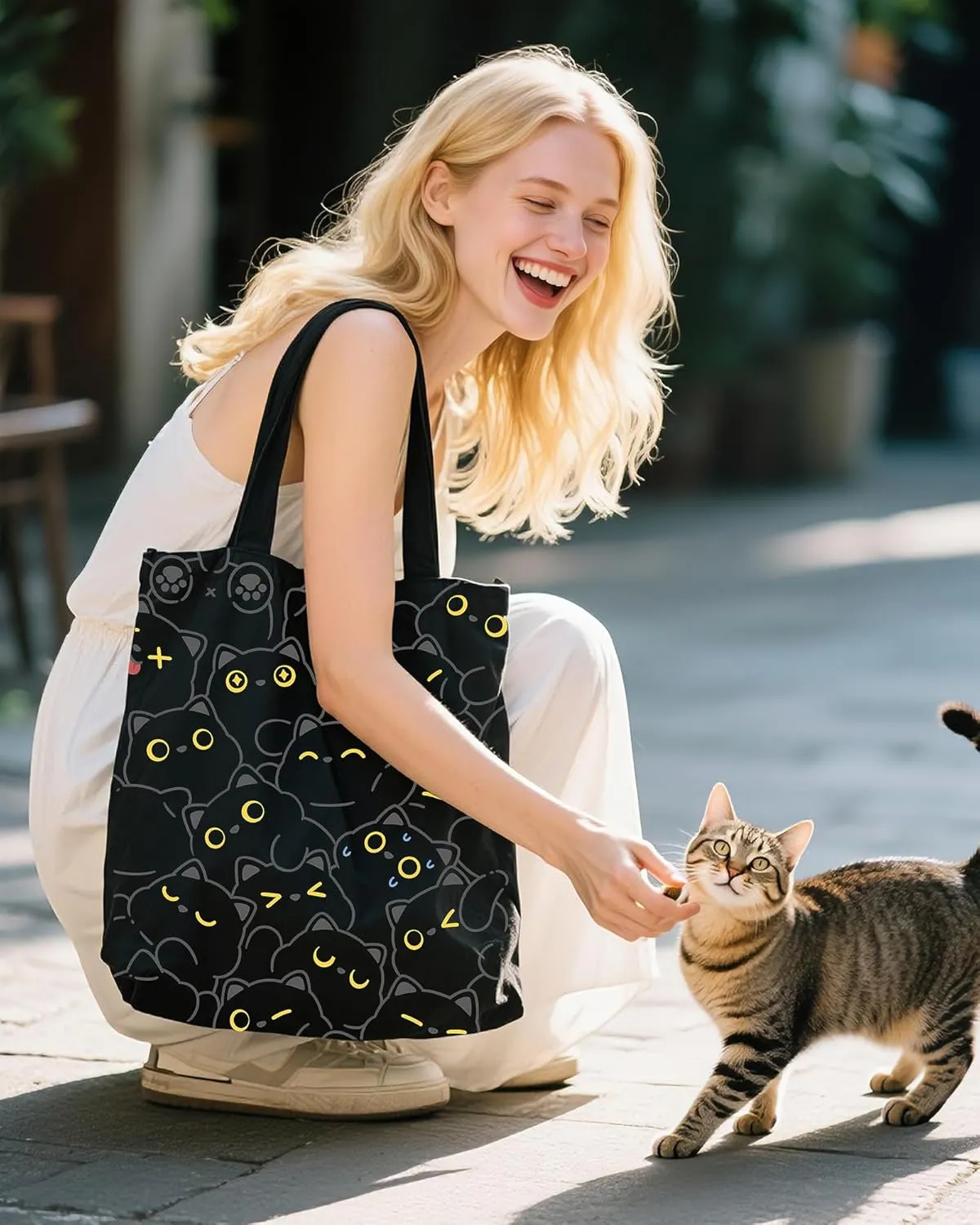 Tote Bag for Women, Large Two Sided Printing Tote Bags with Zipper, Cute Aesthetic Floral Canvas Tote with Pocket
