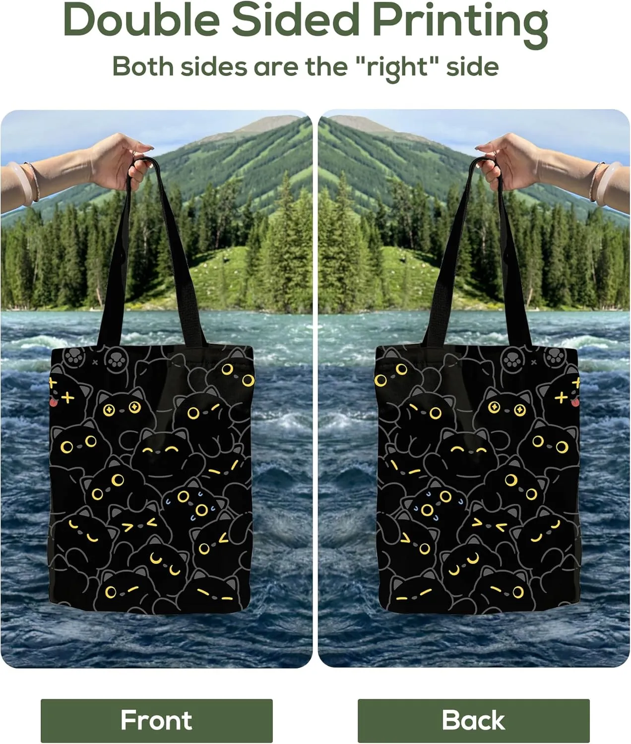 Tote Bag for Women, Large Two Sided Printing Tote Bags with Zipper, Cute Aesthetic Floral Canvas Tote with Pocket
