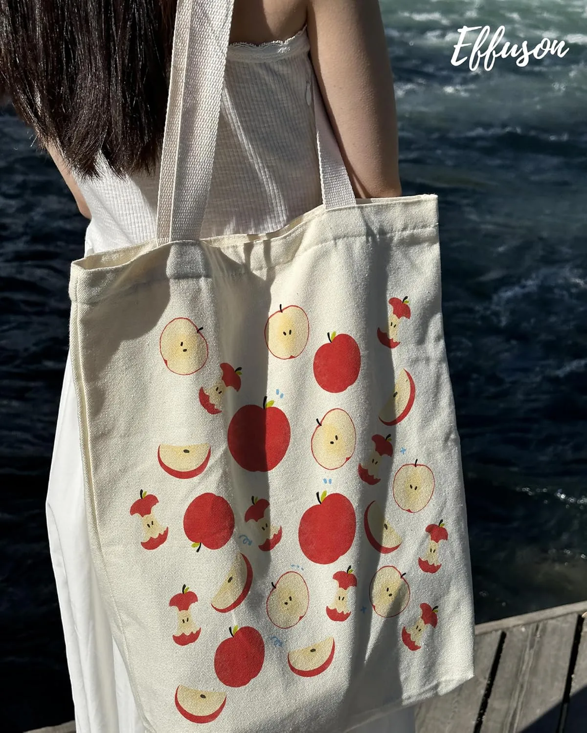 Tote Bag for Women, Large Two Sided Printing Tote Bags with Zipper, Cute Aesthetic Floral Canvas Tote with Pocket