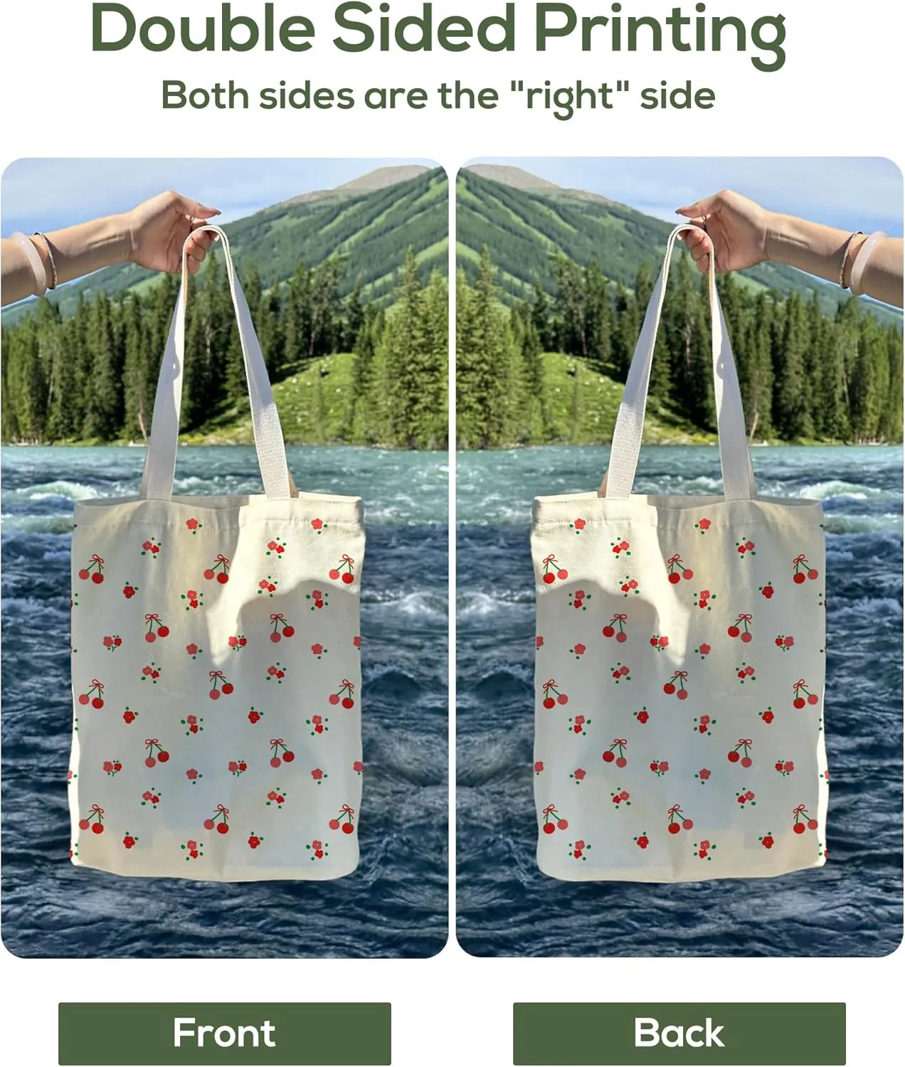Tote Bag for Women, Large Two Sided Printing Tote Bags with Zipper, Cute Aesthetic Floral Canvas Tote with Pocket