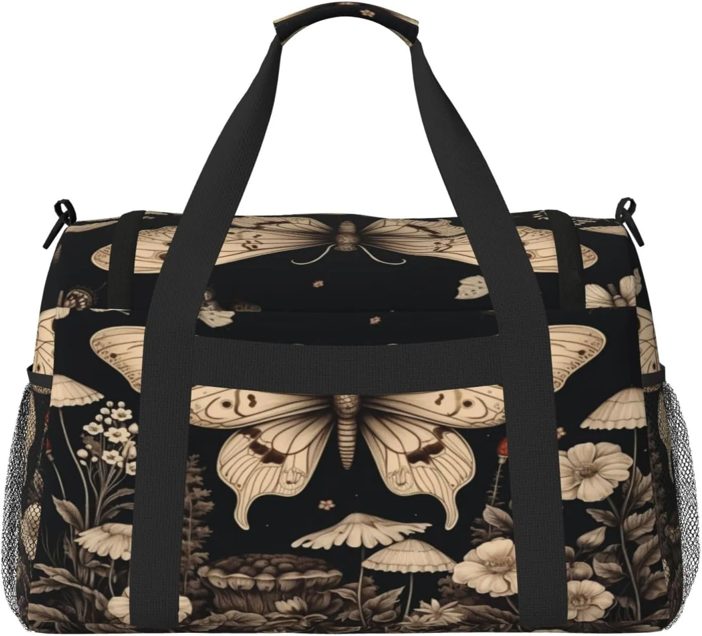 Travel Duffel Bag For Men Women, Gothic Floral Butterflies Aesthetic Retro Botanical Carry On Sport Gym Bag With Shoulder Strap Lightweight Waterproof Weekender Bag Overnight Bag