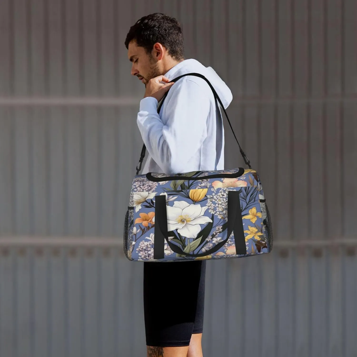 Travel Duffel Bag For Men Women, Spring Floral Lily Pattern Carry On Sport Gym Bag With Shoulder Strap Lightweight Waterproof Weekender Bag Overnight Bag