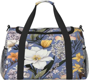 Travel Duffel Bag For Men Women, Spring Floral Lily Pattern Carry On Sport Gym Bag With Shoulder Strap Lightweight Waterproof Weekender Bag Overnight Bag