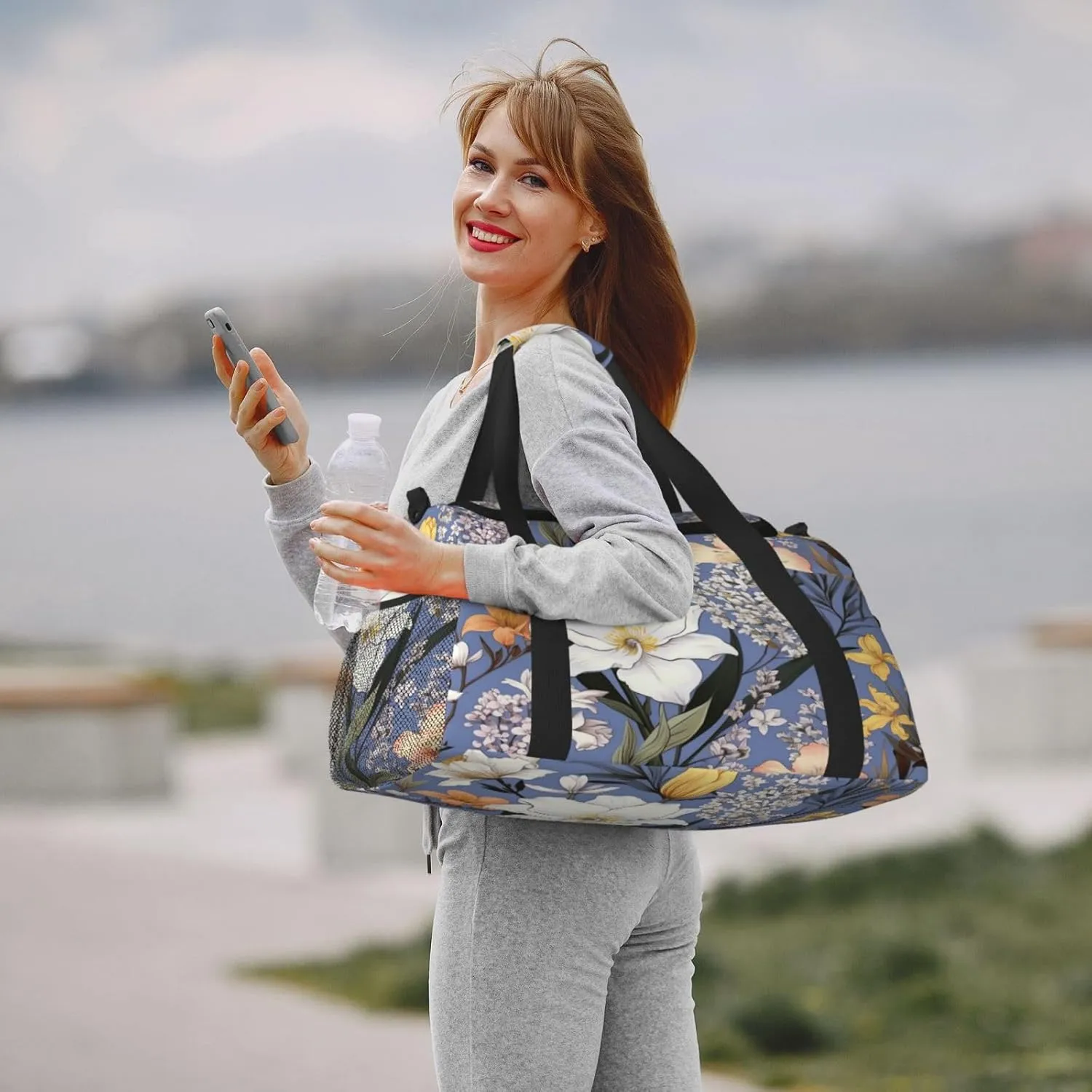 Travel Duffel Bag For Men Women, Spring Floral Lily Pattern Carry On Sport Gym Bag With Shoulder Strap Lightweight Waterproof Weekender Bag Overnight Bag