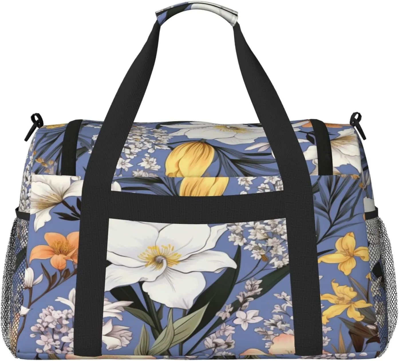 Travel Duffel Bag For Men Women, Spring Floral Lily Pattern Carry On Sport Gym Bag With Shoulder Strap Lightweight Waterproof Weekender Bag Overnight Bag