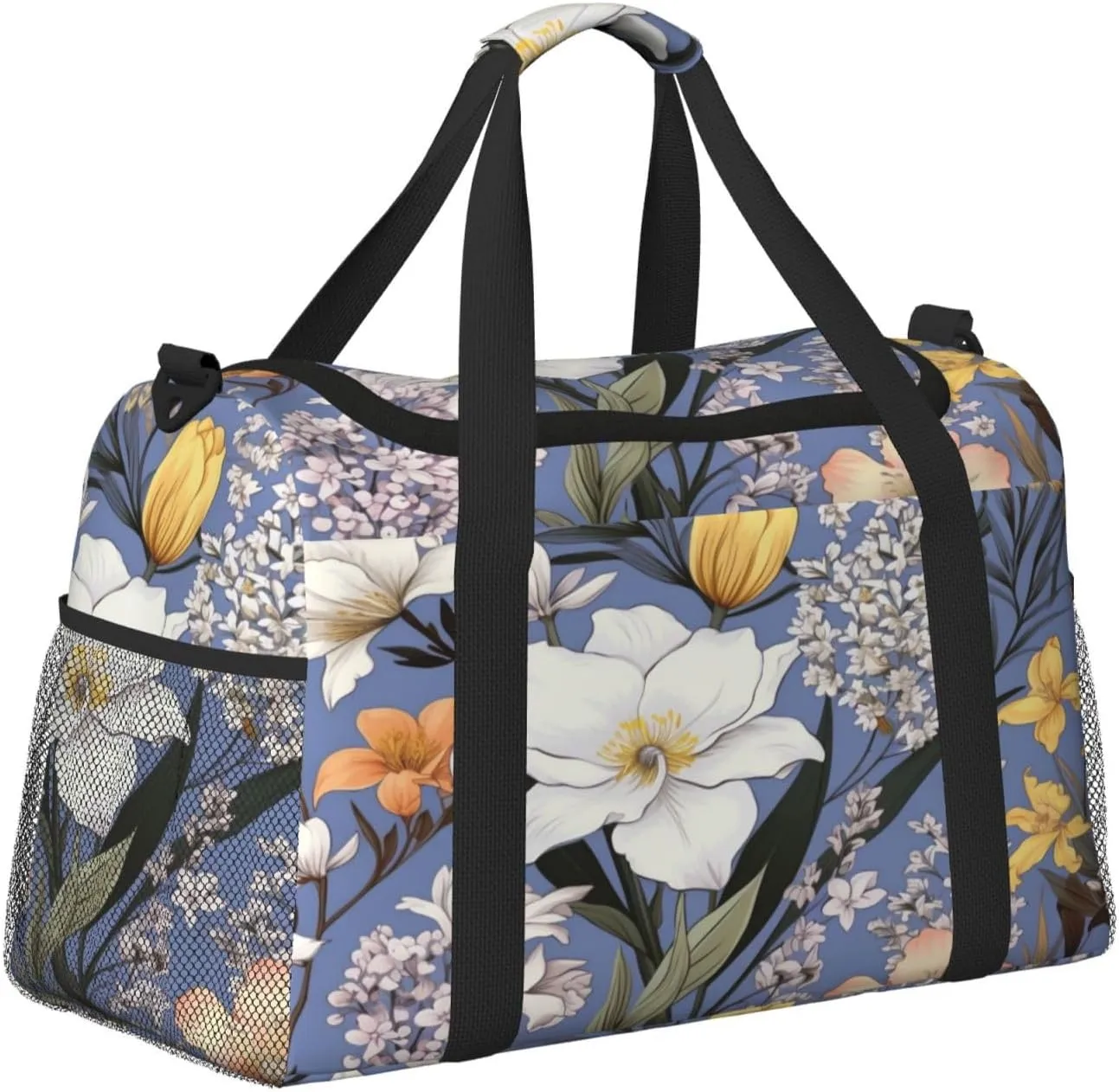 Travel Duffel Bag For Men Women, Spring Floral Lily Pattern Carry On Sport Gym Bag With Shoulder Strap Lightweight Waterproof Weekender Bag Overnight Bag