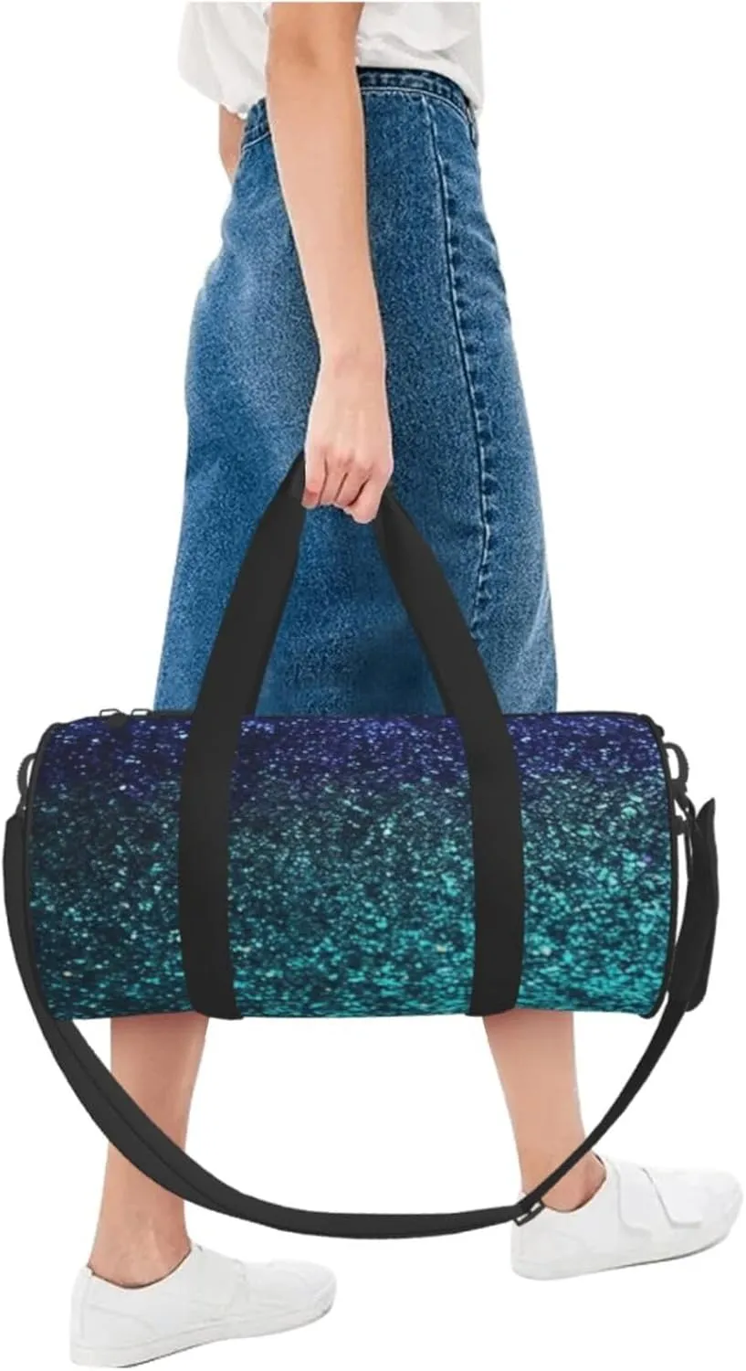 Travel Duffel Bag Teal Glitter Weekender Overnight Bag For Men Women Large Capacity Sports Gym Bag Canvas Carry On Tote Bags For Travel Yoga