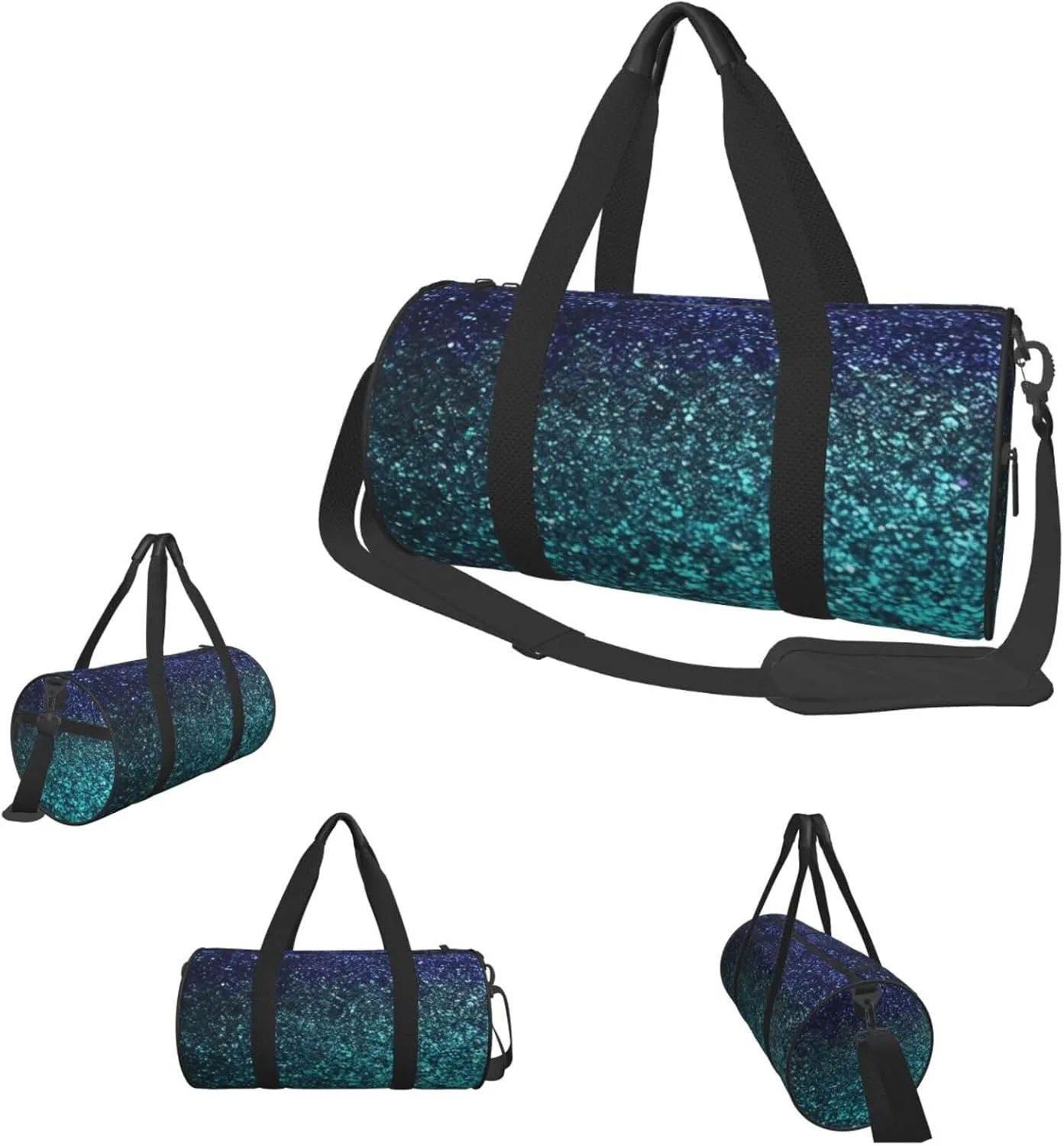 Travel Duffel Bag Teal Glitter Weekender Overnight Bag For Men Women Large Capacity Sports Gym Bag Canvas Carry On Tote Bags For Travel Yoga