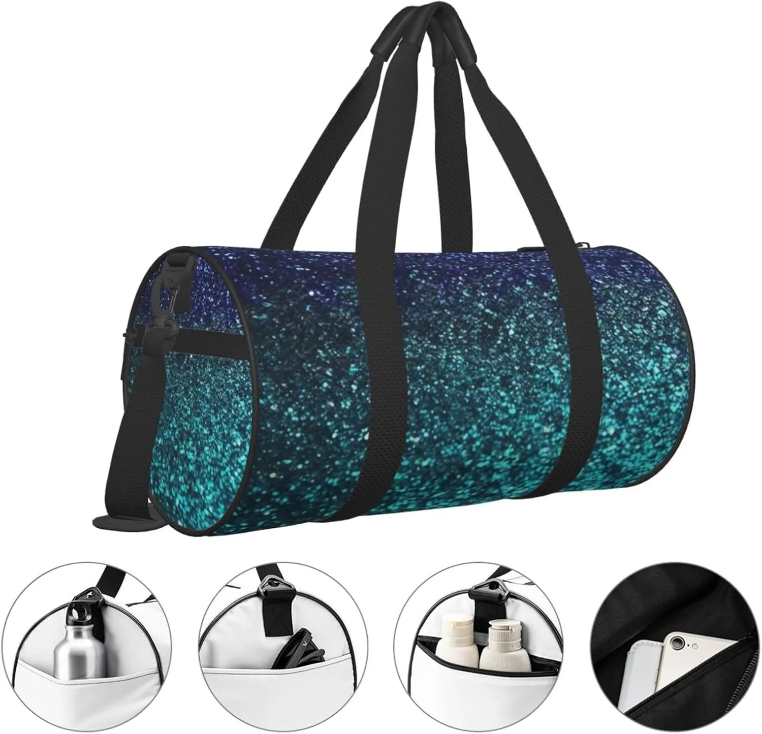 Travel Duffel Bag Teal Glitter Weekender Overnight Bag For Men Women Large Capacity Sports Gym Bag Canvas Carry On Tote Bags For Travel Yoga