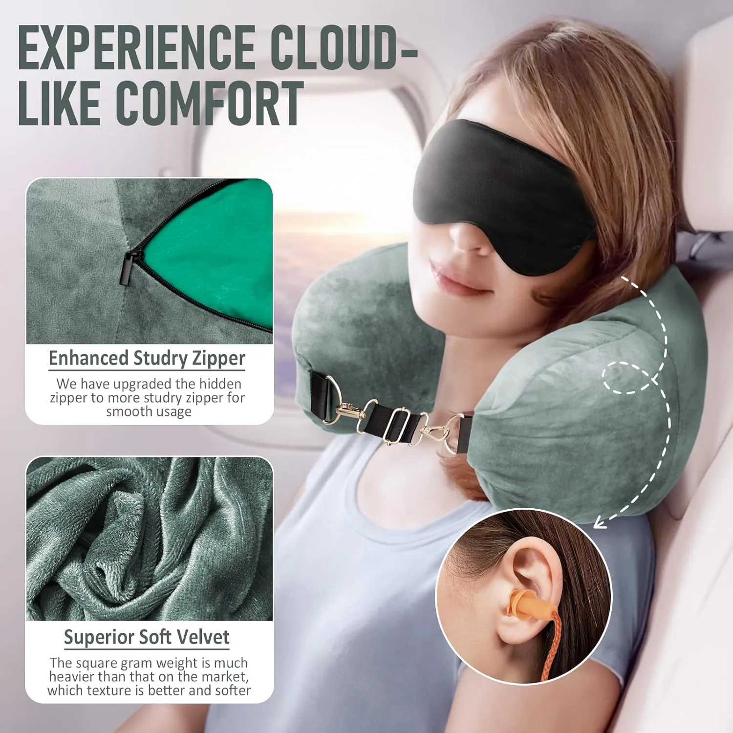 Travel Neck Pillow Stuffable with Clothes, Stuffable Neck Pillow for Travel, Packable Fillable Storage Bag for Airplane Travel, Soft Velvet Neck Pillow Case Cover