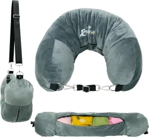 Travel Neck Pillow Stuffable with Clothes, Stuffable Neck Pillow for Travel, Packable Fillable Storage Bag for Airplane Travel, Soft Velvet Neck Pillow Case Cover