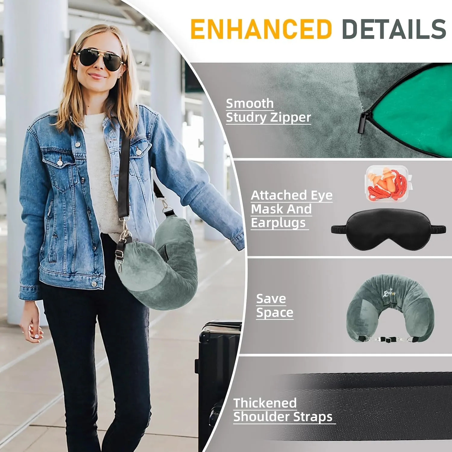 Travel Neck Pillow Stuffable with Clothes, Stuffable Neck Pillow for Travel, Packable Fillable Storage Bag for Airplane Travel, Soft Velvet Neck Pillow Case Cover