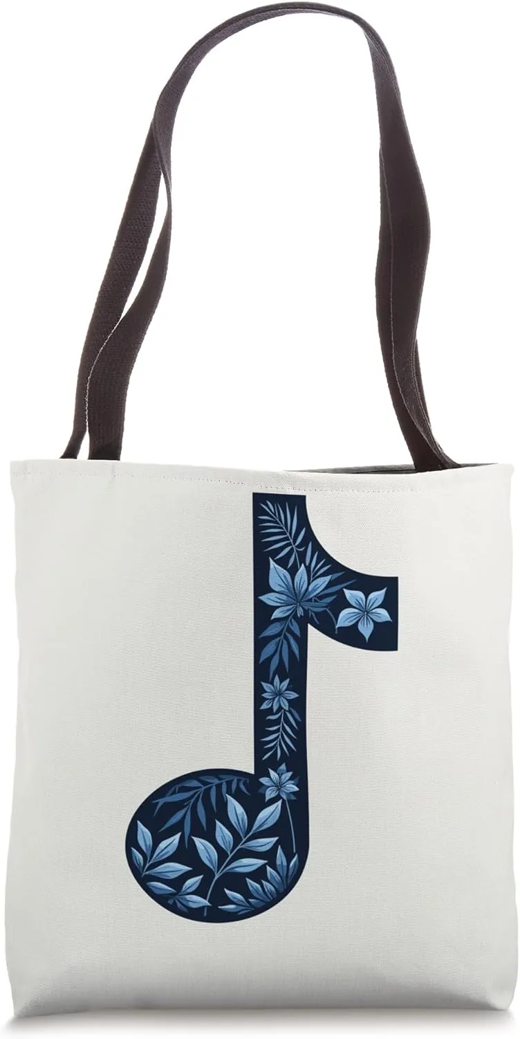 Tropical Jungle Floral Music Note Musician Tote Bag