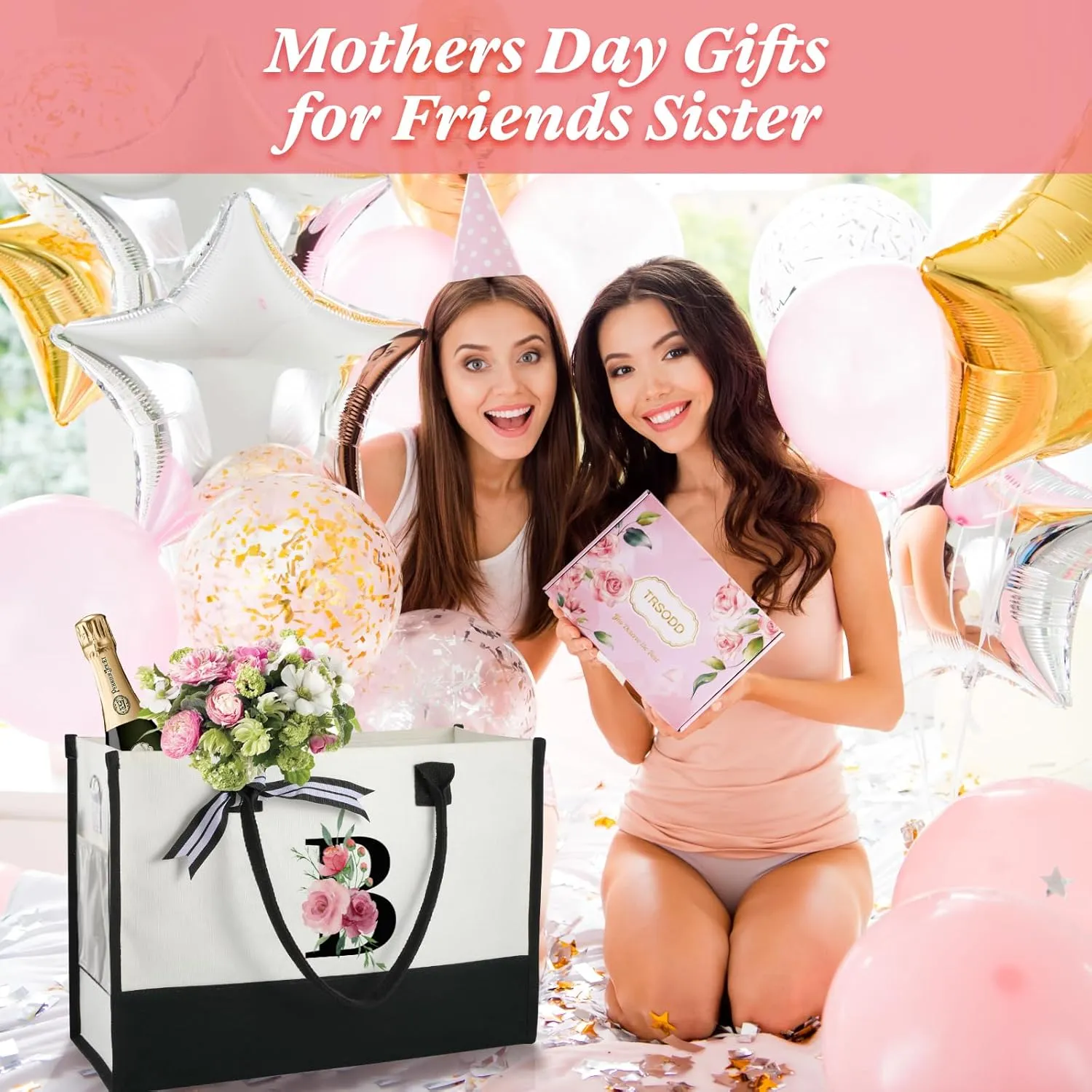 TRSODD Birthday Gifts for Women Mothers Day Gifts for Mom Wife Grandma Daughter Sister Friends Graduation Initial Tote Bag with Adjustable Shoulder Strap and Makeup Bag D