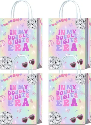 Tyndallrays 16 Pieces In My Double Digits Era 10th Birthday Party Favors Bags,Iridescent 10th Birthday Gift Snacks Treat Candy Party Favors Bags with Handles for Girls 10th Birthday Party Decorations