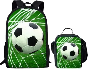 UNICEU 2 Piece Soccer Ball Print Backpack Set Children Fashion Cool School Bag