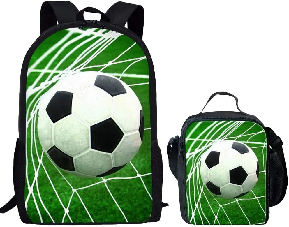 UNICEU 2 Piece Soccer Ball Print Backpack Set Children Fashion Cool School Bag