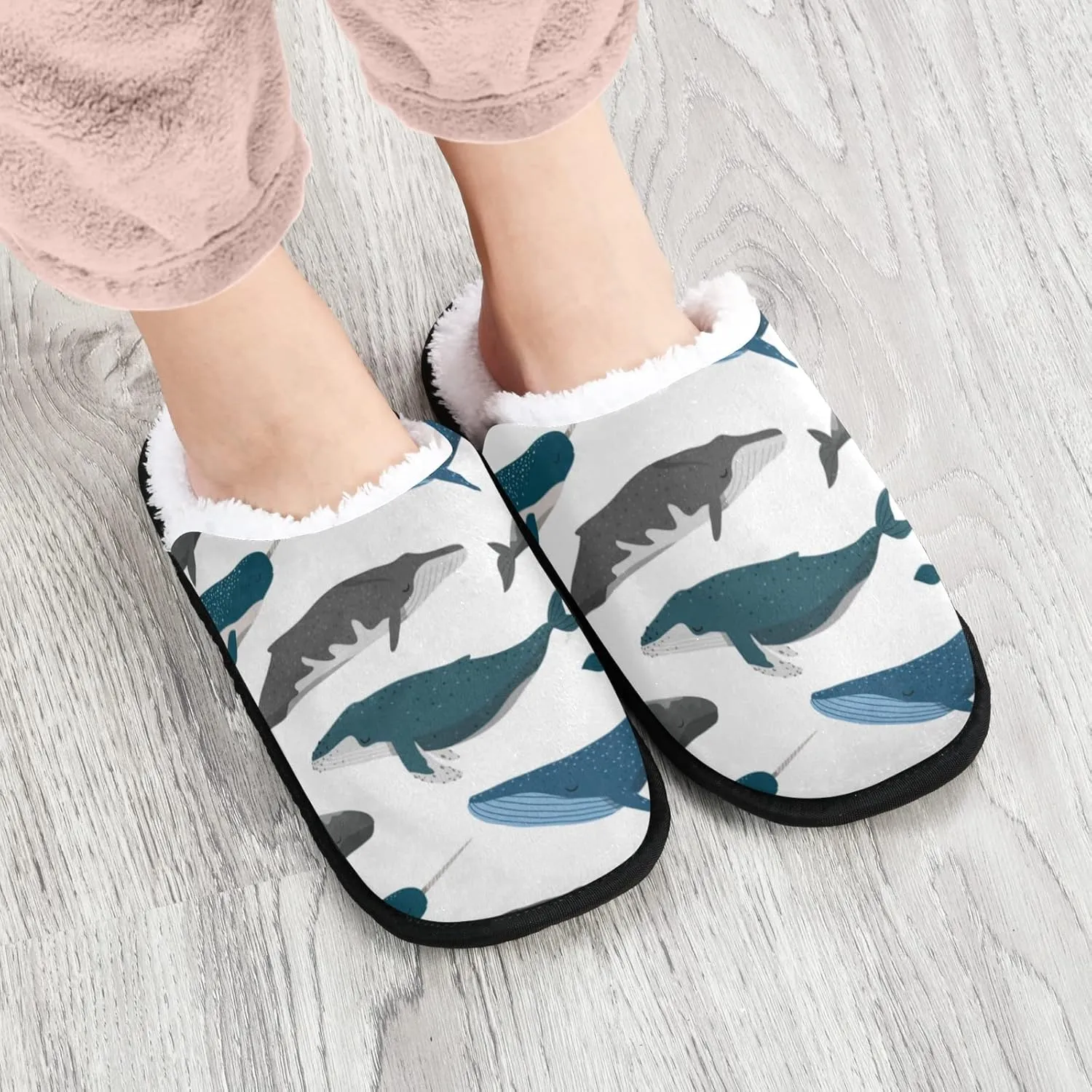 Unisex Slippers Fuzzy Feet Plush Cotton Slippers Anti-Slip Warm House Shoes M/L