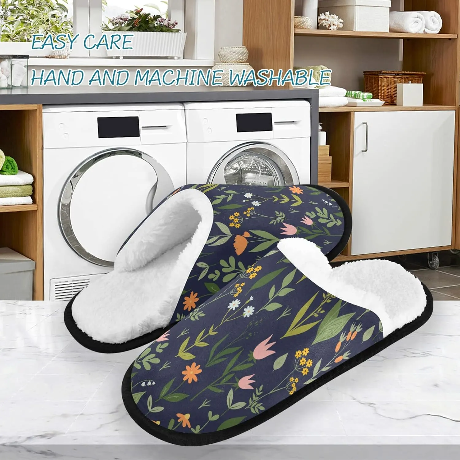 Unisex Slippers Fuzzy Feet Plush Cotton Slippers Anti-Slip Warm House Shoes M/L
