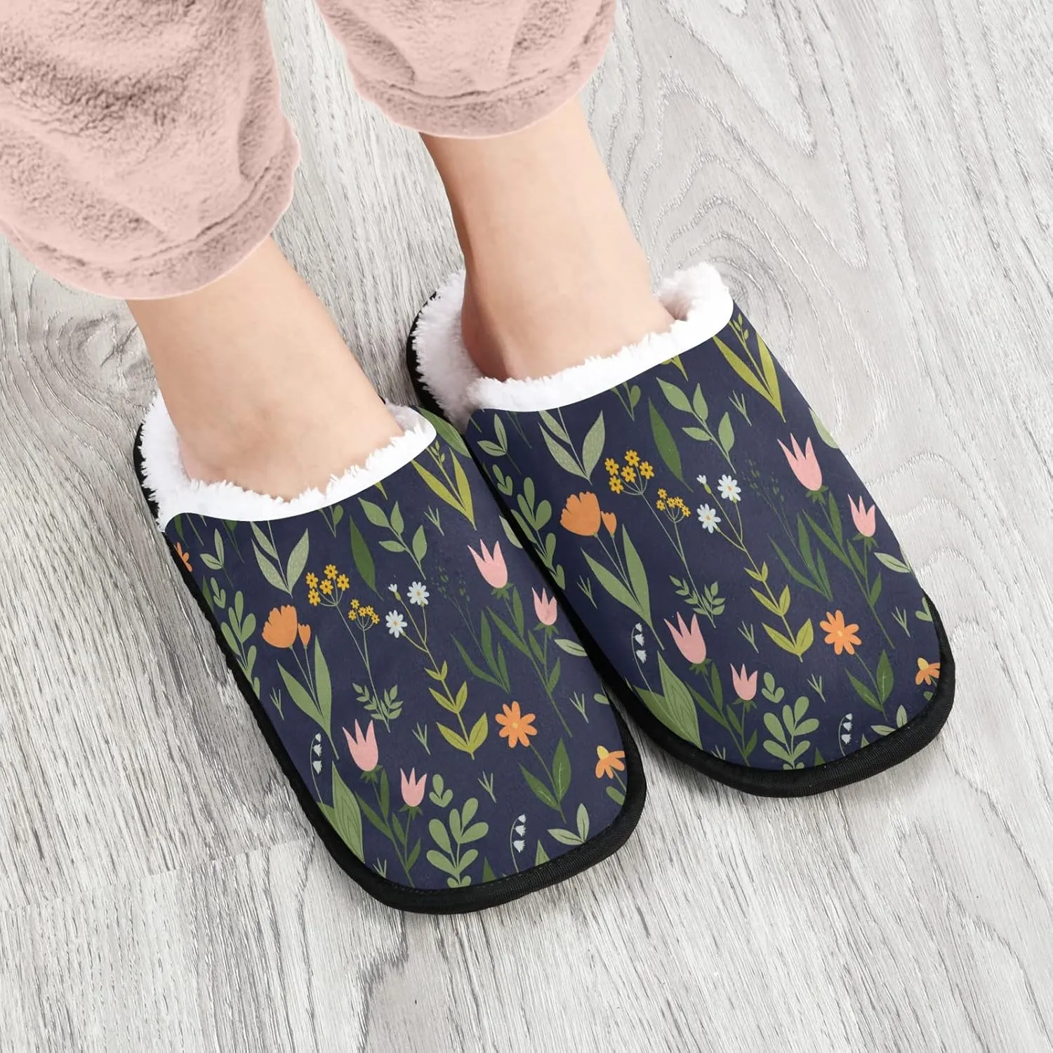 Unisex Slippers Fuzzy Feet Plush Cotton Slippers Anti-Slip Warm House Shoes M/L