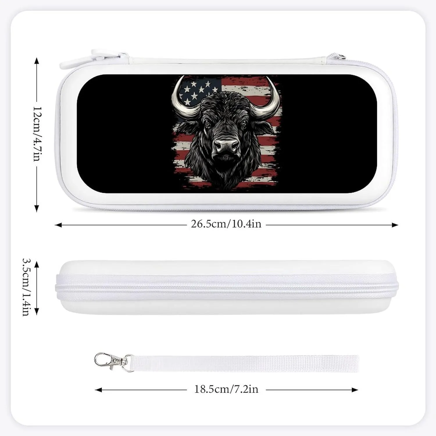 U.S.A Flag Buffalo Bison Bull Cow Compatible with Switch Carrying Case Hard Travel Game Bag Pouch with 15 Games Accessories