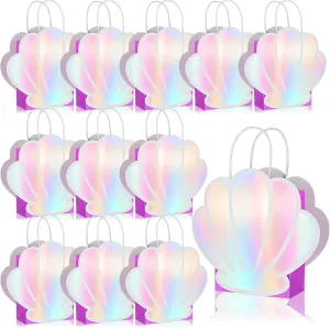 uyakhom 24 Pack Seashell Gift Bags DIY Mermaid Party Favor Bags with Holographic Sea Shell Shaped Paper Cards for Under the Sea Ocean Mermaid Theme Baby Shower Birthday Party Supplies