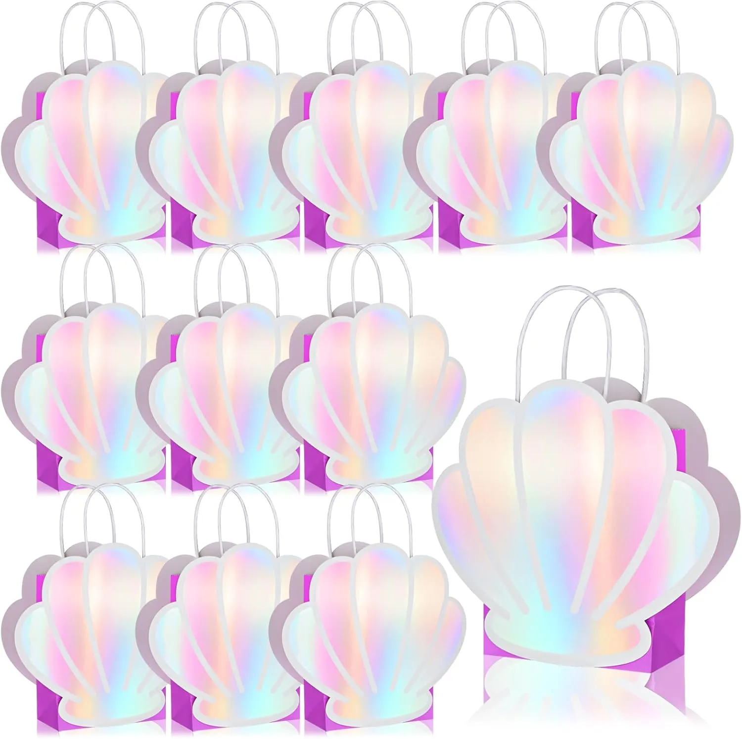 uyakhom 24 Pack Seashell Gift Bags DIY Mermaid Party Favor Bags with Holographic Sea Shell Shaped Paper Cards for Under the Sea Ocean Mermaid Theme Baby Shower Birthday Party Supplies