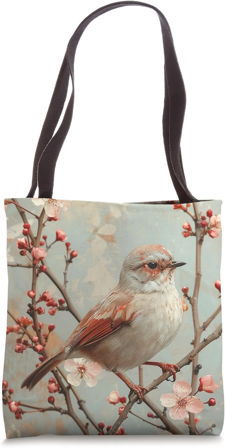 Van Gogh Style Paint Cherry Blossom Canyon Wren Bird Tote Bag
