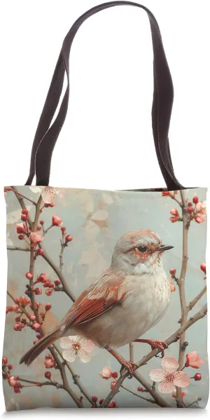 Van Gogh Style Paint Cherry Blossom Canyon Wren Bird Tote Bag