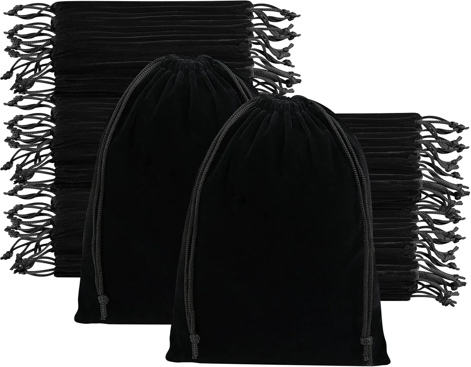 Velvet Drawstring Gift Bags - Bulk Wholesale (7 x 9 inch - 50 pack, Black)