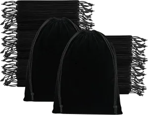 Velvet Drawstring Gift Bags - Bulk Wholesale (7 x 9 inch - 50 pack, Black)