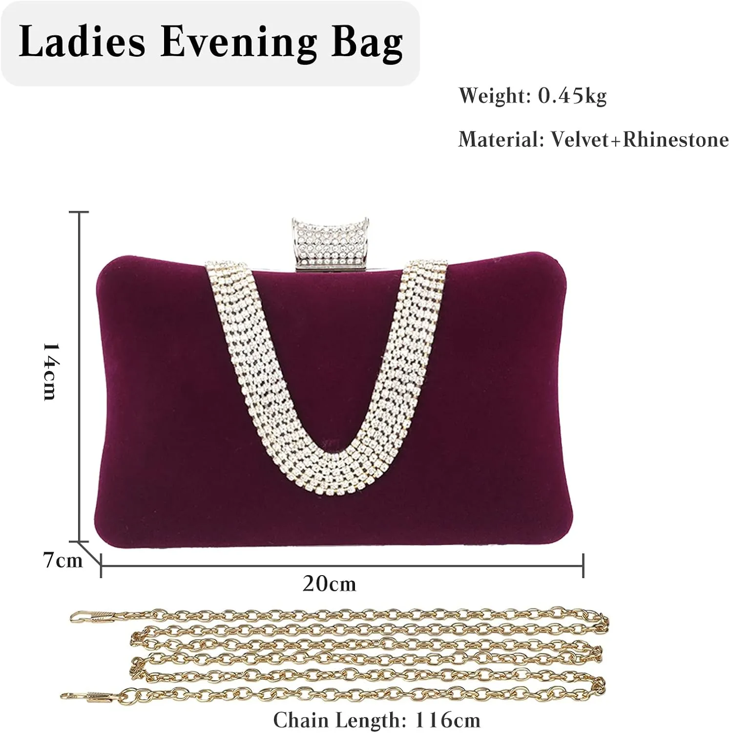 Velvet Evening Bag for Women Rhinestone Clutch Bag Sparkly Handbag